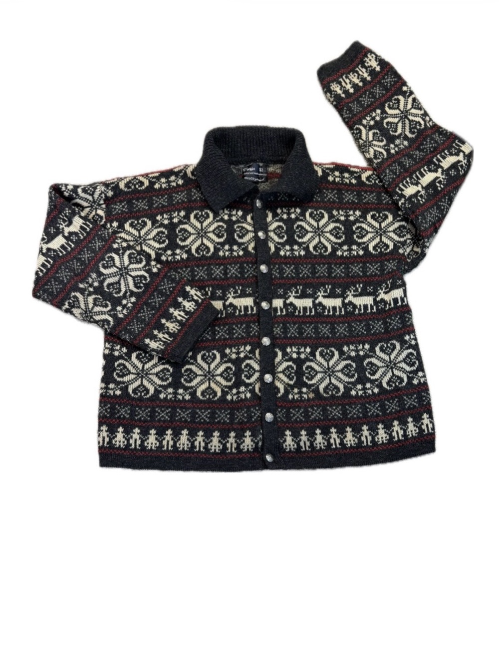 Figgjo Nordic Nordic Fair Isle knit Cardigan 100% Wool Sweater 52/XXL